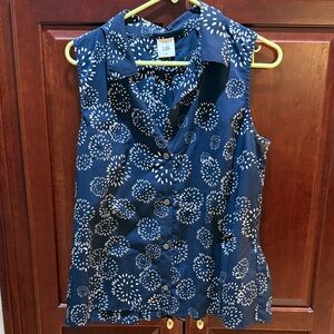 CAbi Navy Floral Sleeveless Blouse